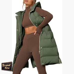 Long Hooded Down Vest Puffer Jacket Sleeveless Quilted Coat Women's